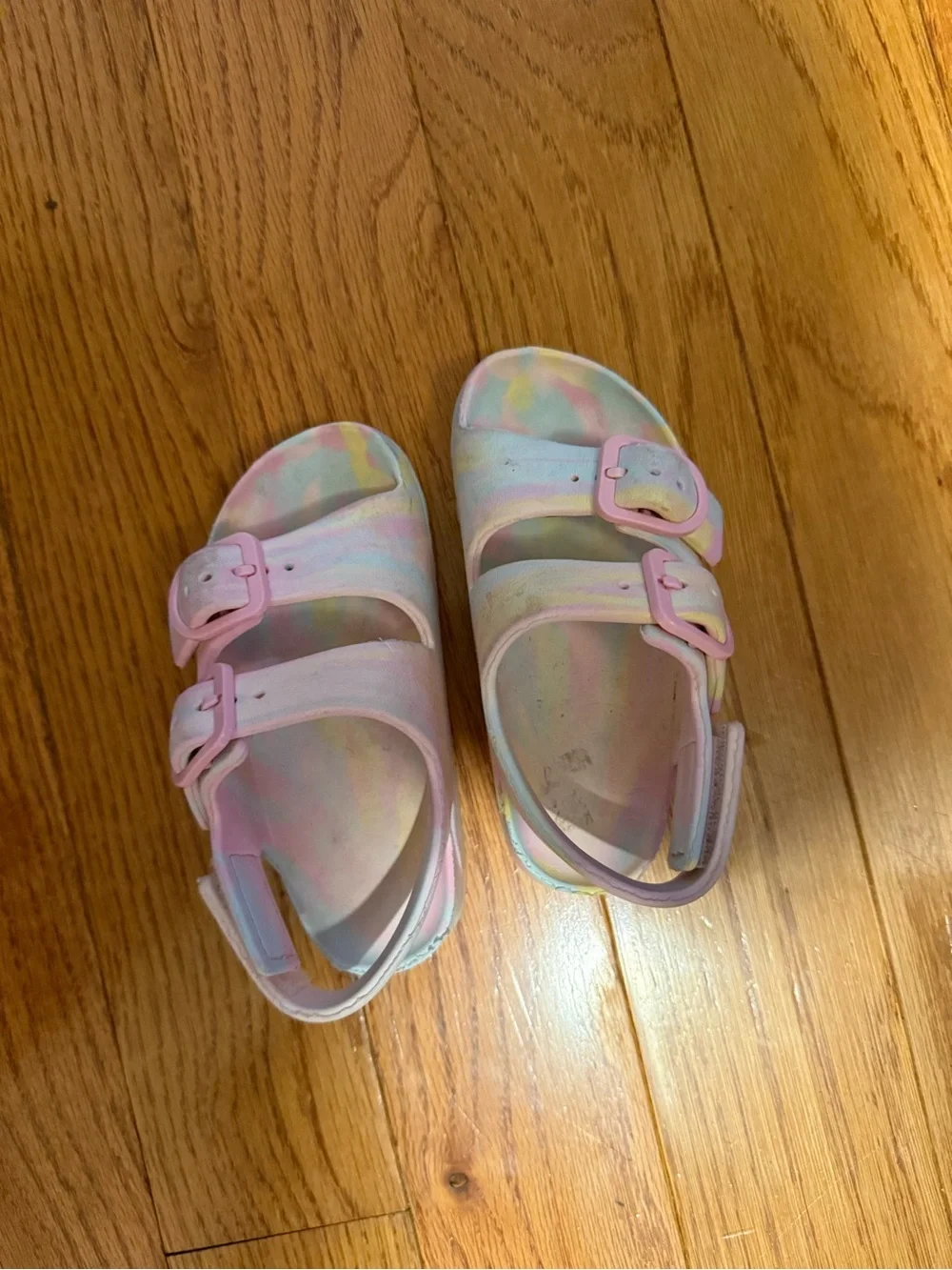 Kids Pastel Rainbow Buckle Sandals - Pink